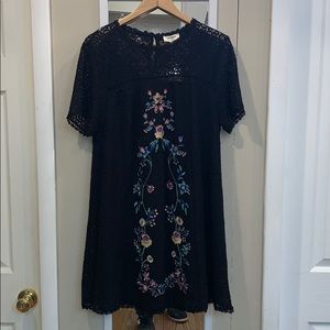 Umgee USA Black Lace Embroidered Floral Dress M